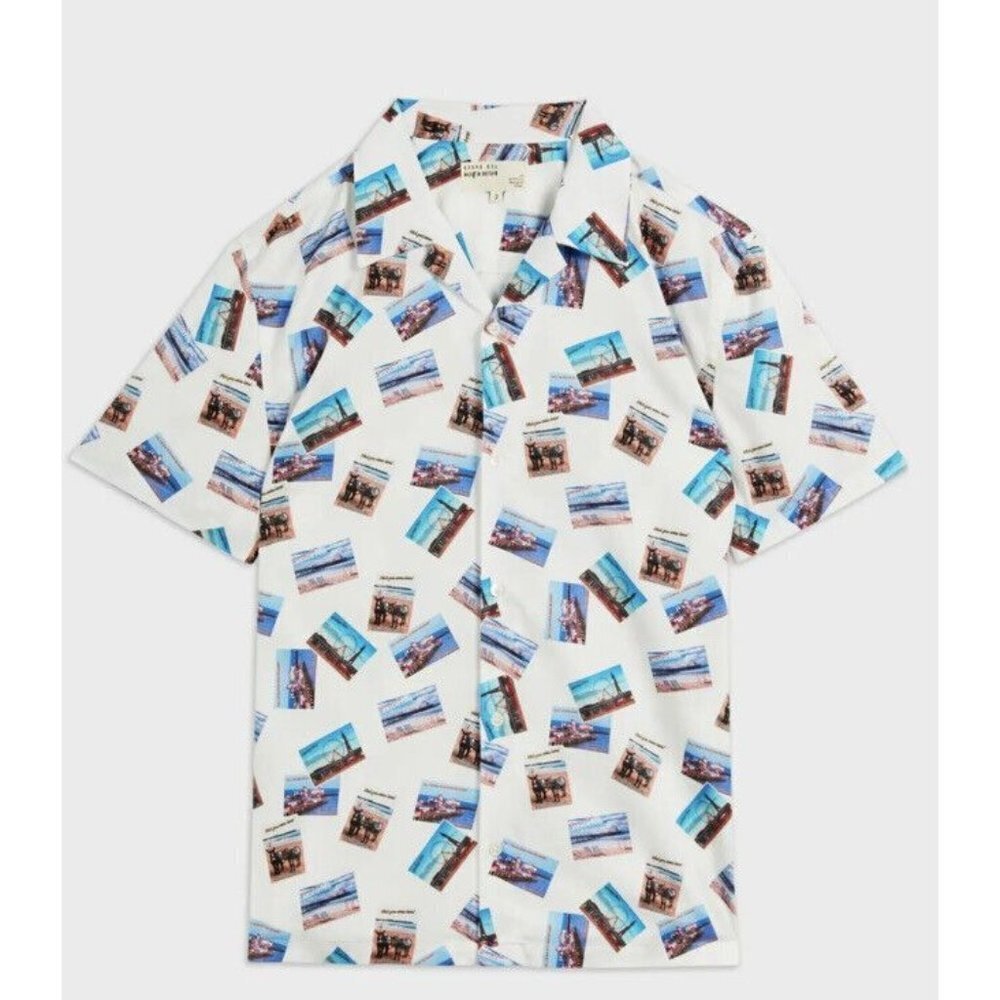 Ted Baker NWTS $195 Postcard Shirt White Size 5 New Short Sleeve Button 1B